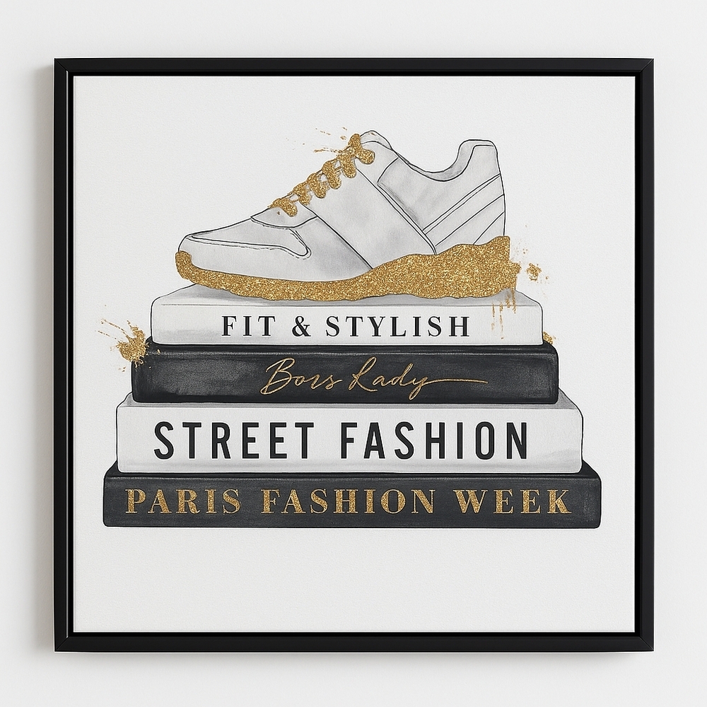 Oliver Gal 16x16 Fashion Sneaker Book Stack Canvas Wall Art – Glitter Gold